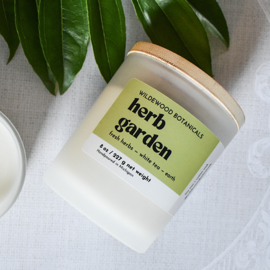 herb garden soy candle regular and mini sized by wildewood botanicals