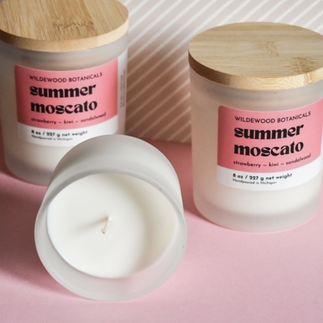 regular and opened mini size summer moscato soy candle
