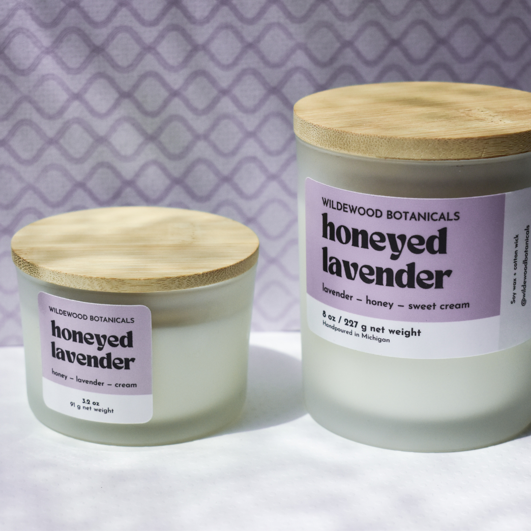 Mini and Regular Sized Honeyed Lavender Candles