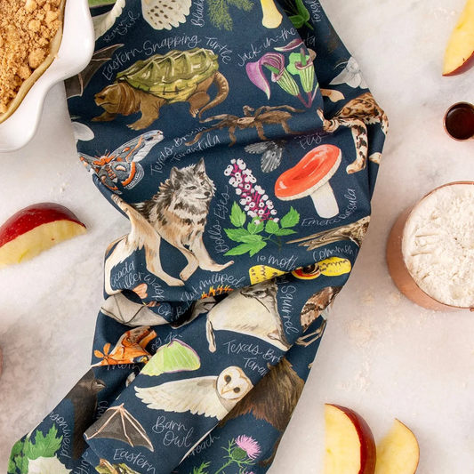 Nighttime Flora and Fauna Kitchen Tea Towel