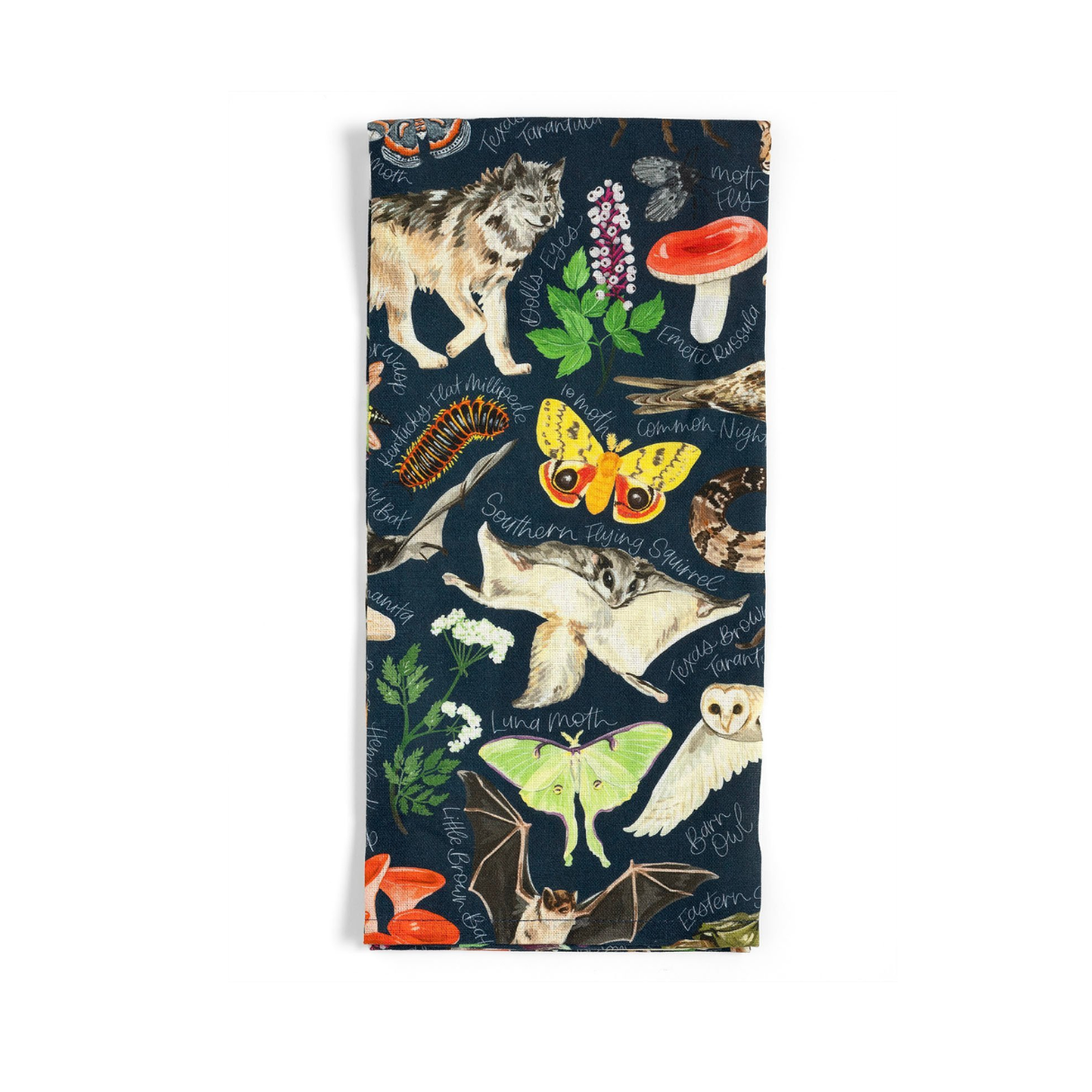 Nighttime Flora and Fauna Kitchen Tea Towel