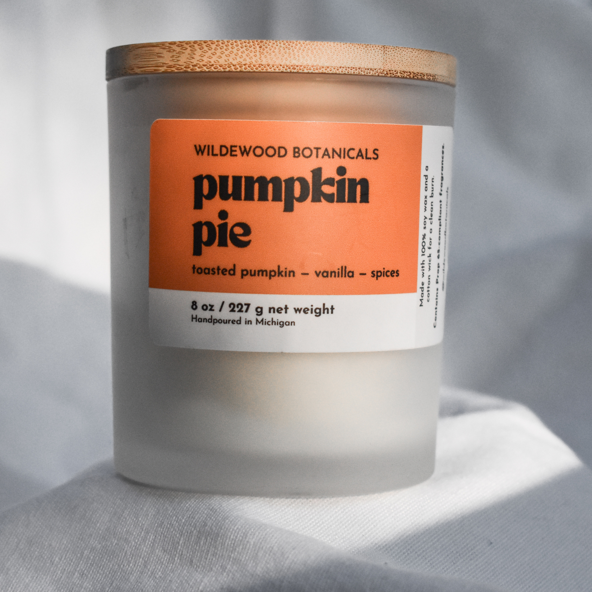 pumpkin pie soy candle by wildewood botanicals - regular size
