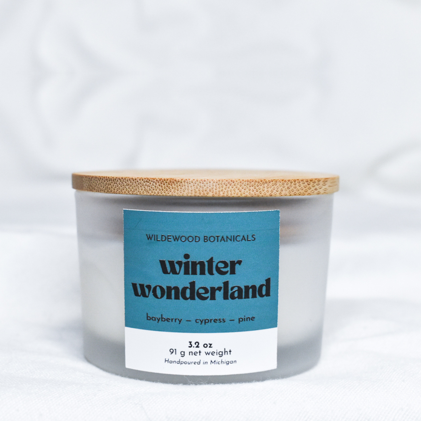 mini Winter Wonderland soy candle by Wildewood Botanicals on a white background