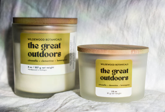 the great outdoors mini and regular soy candles by wildewood botanicals